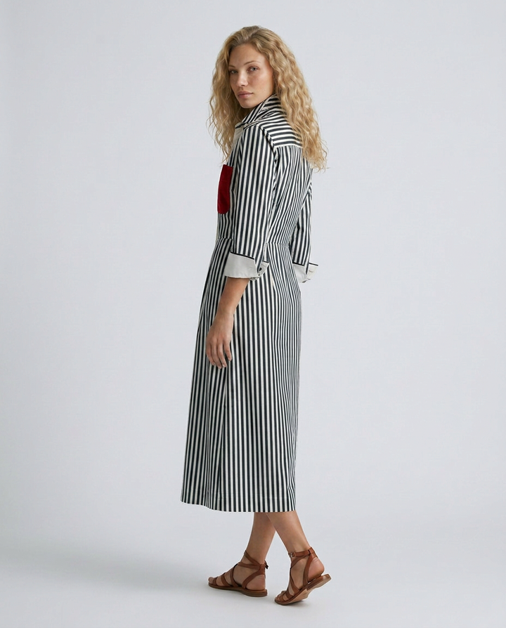 Marina | Striped Shirt Dress with Red Chest Pocket