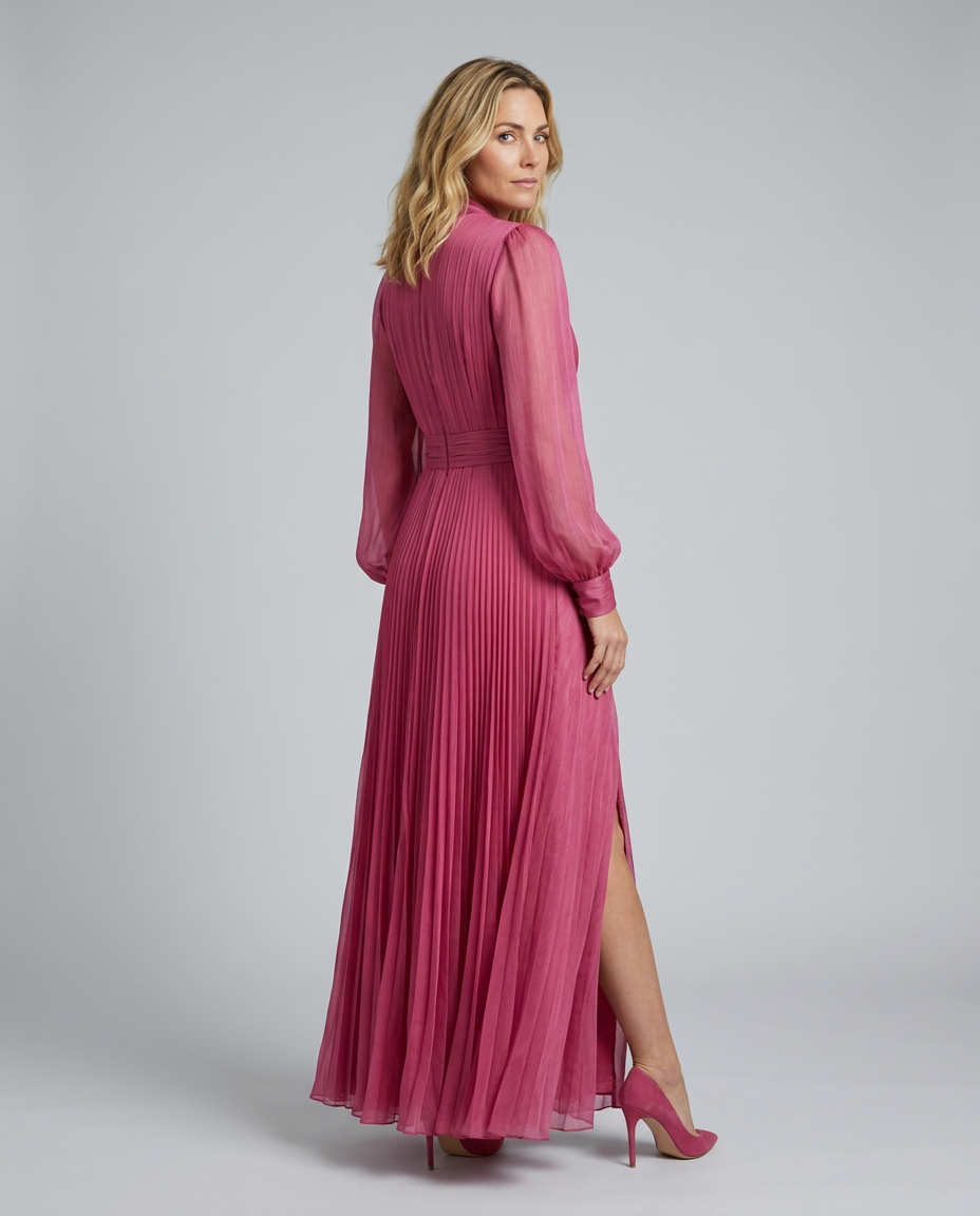 Pearl | Rose Pink Chiffon V-Neck Tie-Waist Maxi