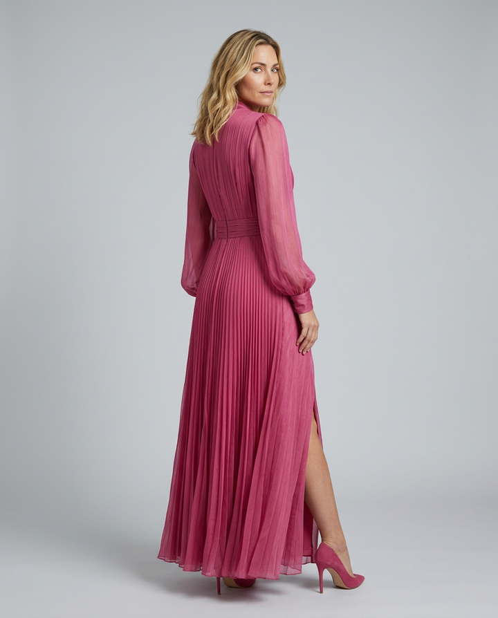 Pearl | Rose Pink Chiffon V-Neck Tie-Waist Maxi