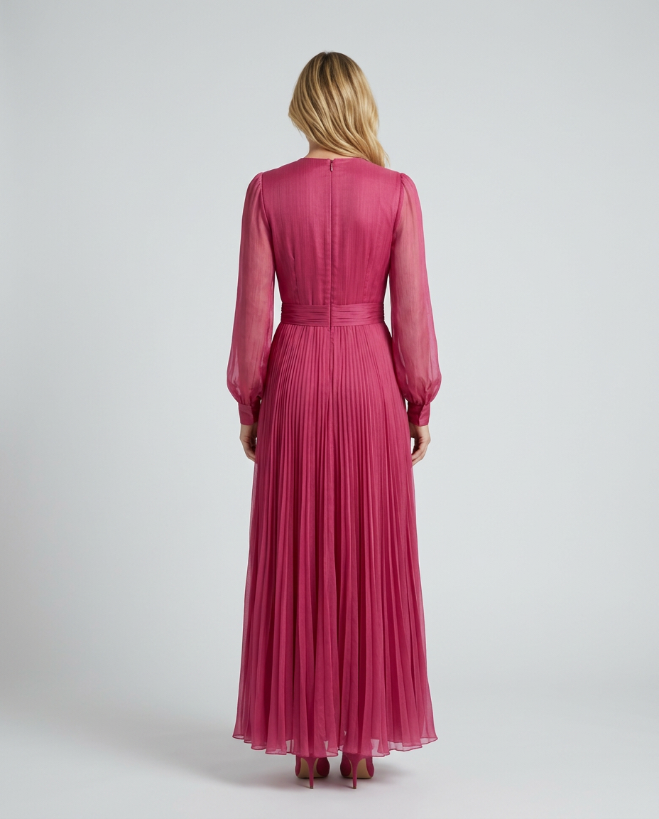 Pearl | Rose Pink Chiffon V-Neck Tie-Waist Maxi