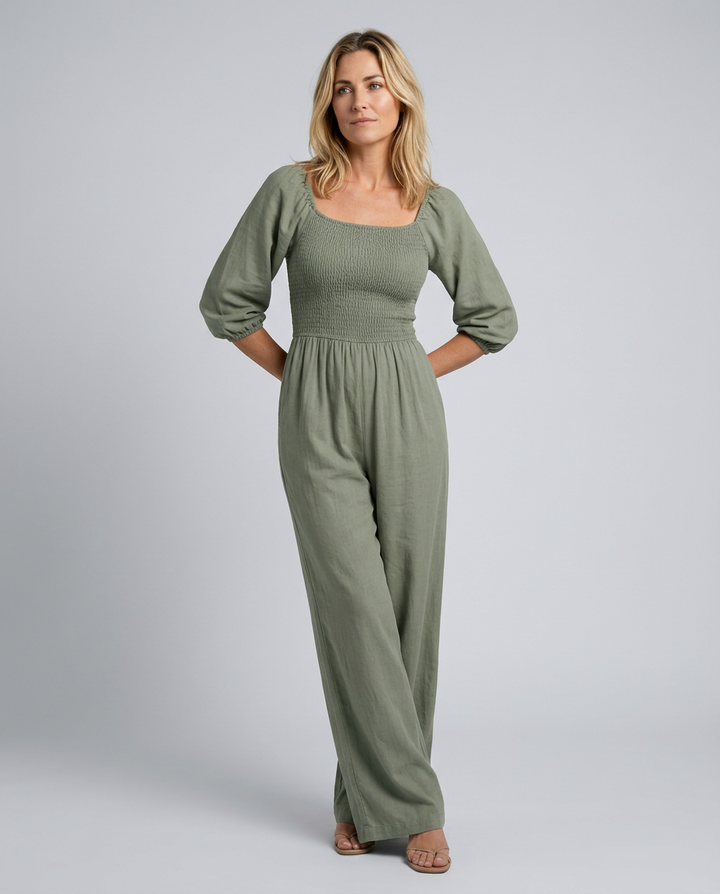 Antonia | Wide-Leg Jumpsuit with Smocked Bodice
