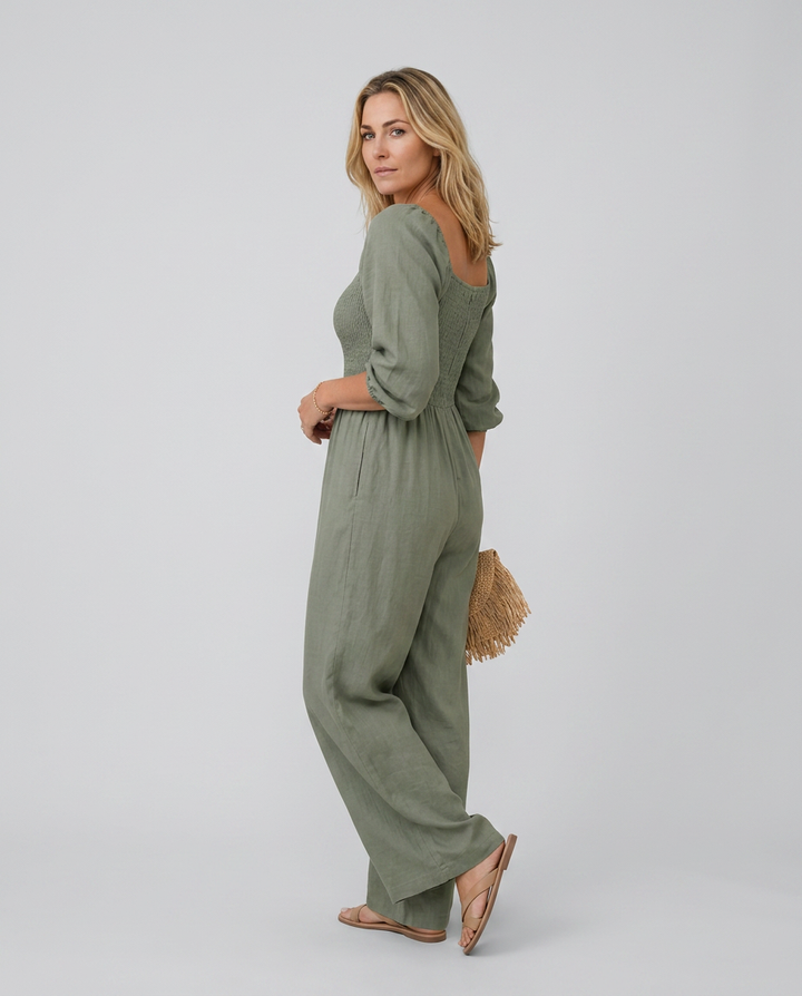 Antonia | Wide-Leg Jumpsuit with Smocked Bodice