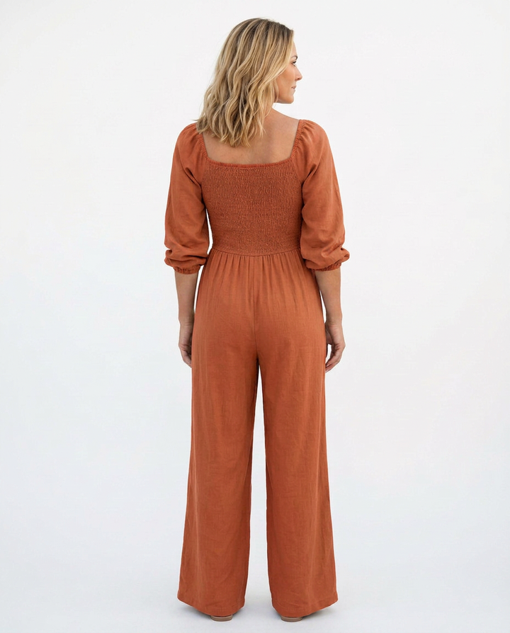Antonia | Wide-Leg Jumpsuit with Smocked Bodice