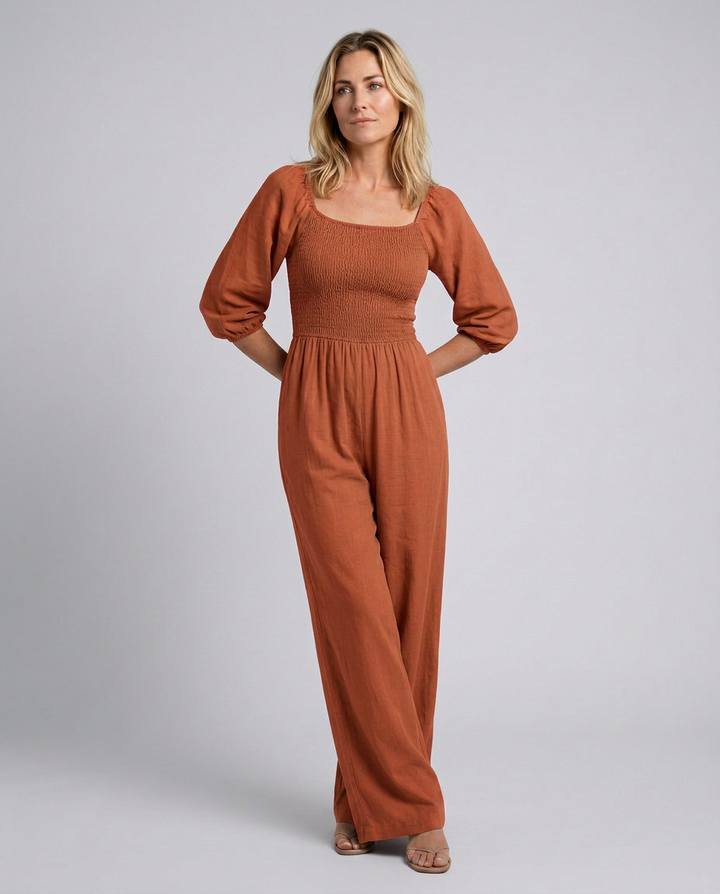 Antonia | Wide-Leg Jumpsuit with Smocked Bodice