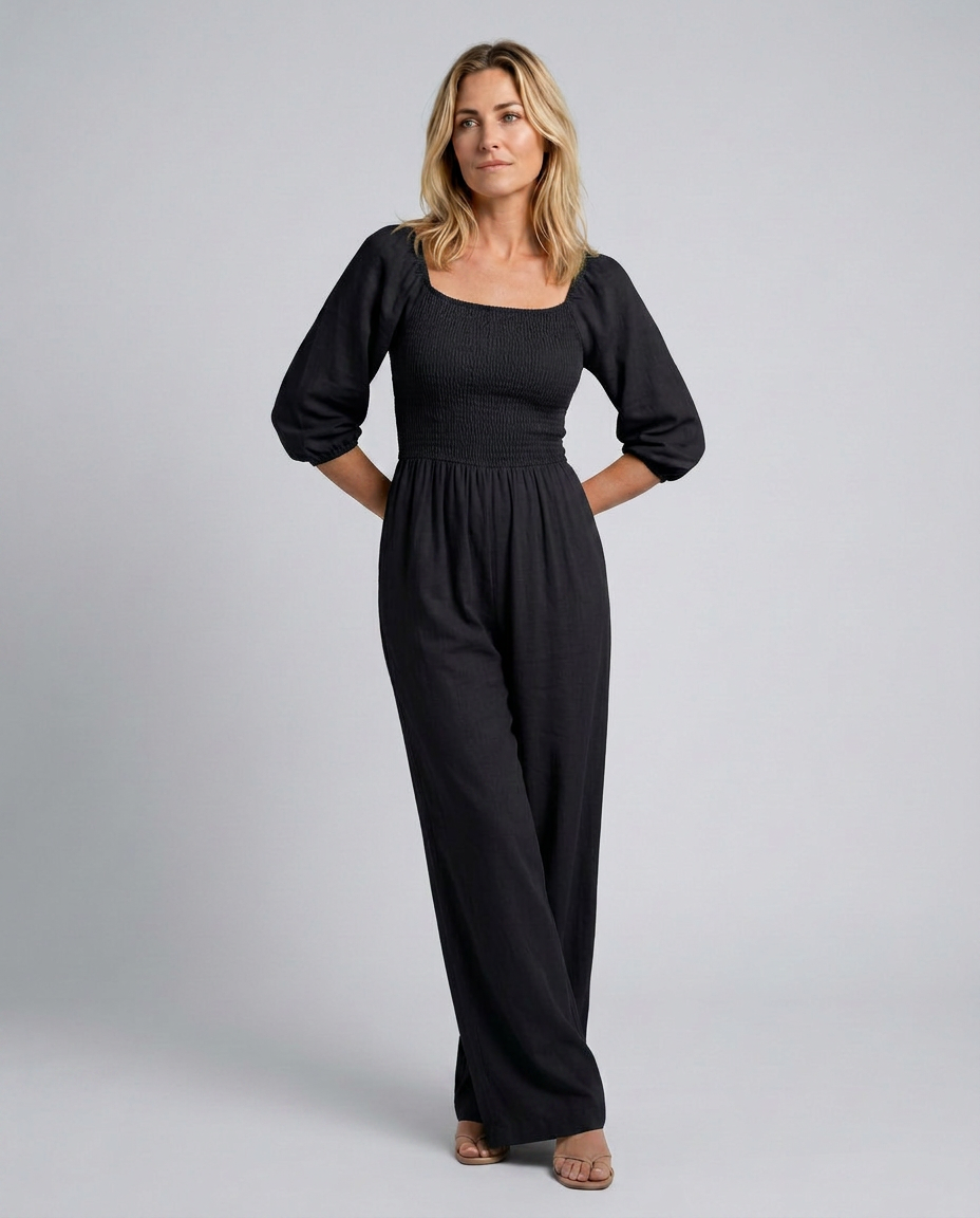 Antonia | Wide-Leg Jumpsuit with Smocked Bodice