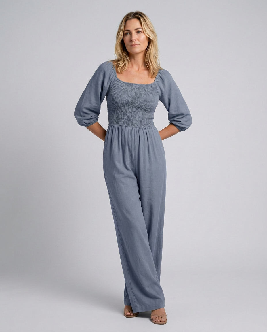 Antonia | Wide-Leg Jumpsuit with Smocked Bodice