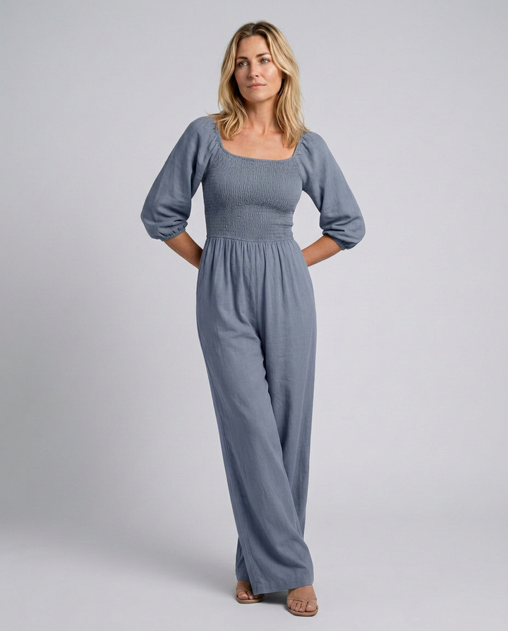 Antonia | Wide-Leg Jumpsuit with Smocked Bodice