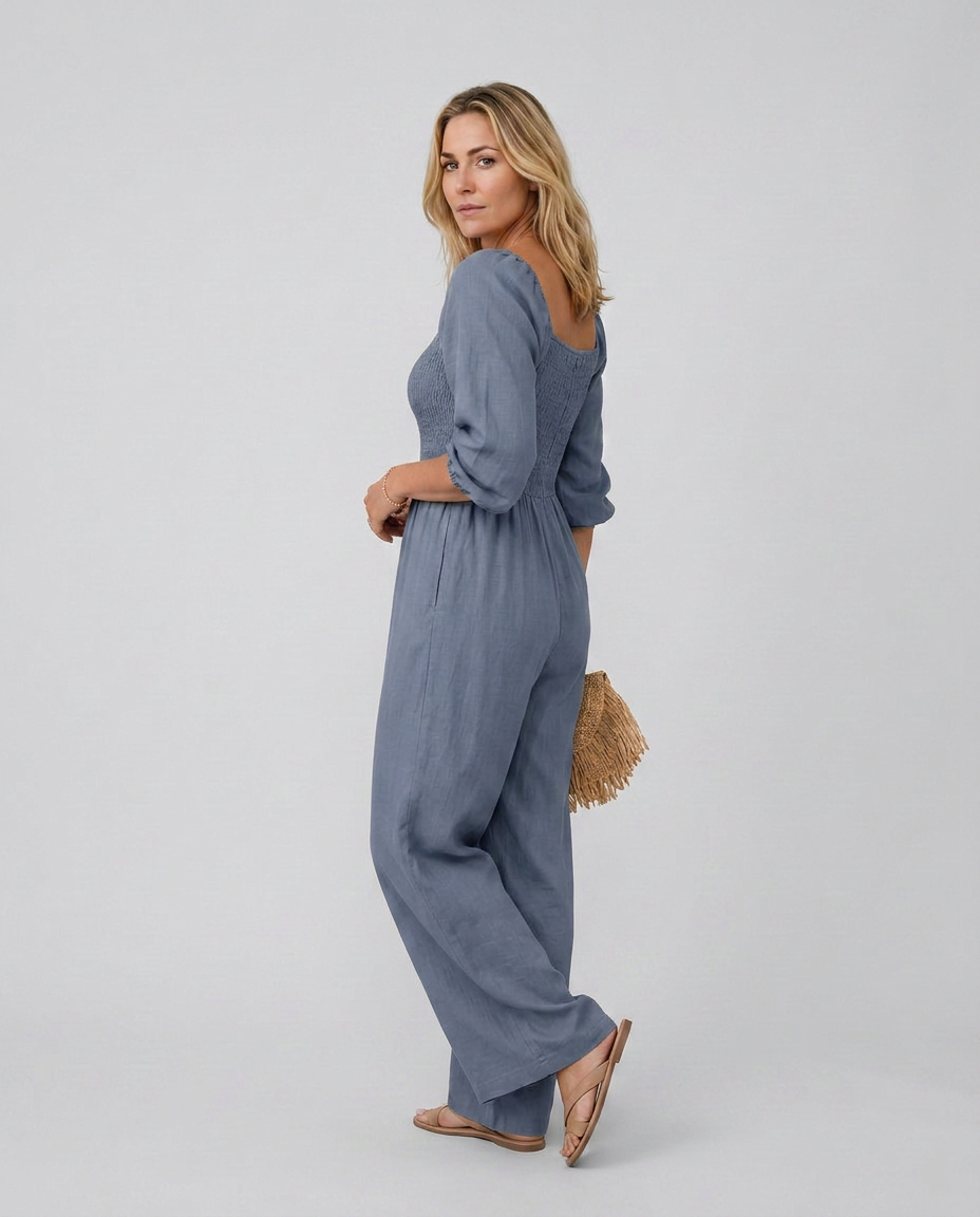 Antonia | Wide-Leg Jumpsuit with Smocked Bodice