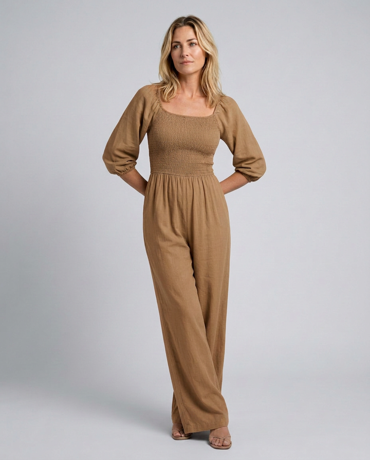Antonia | Wide-Leg Jumpsuit with Smocked Bodice