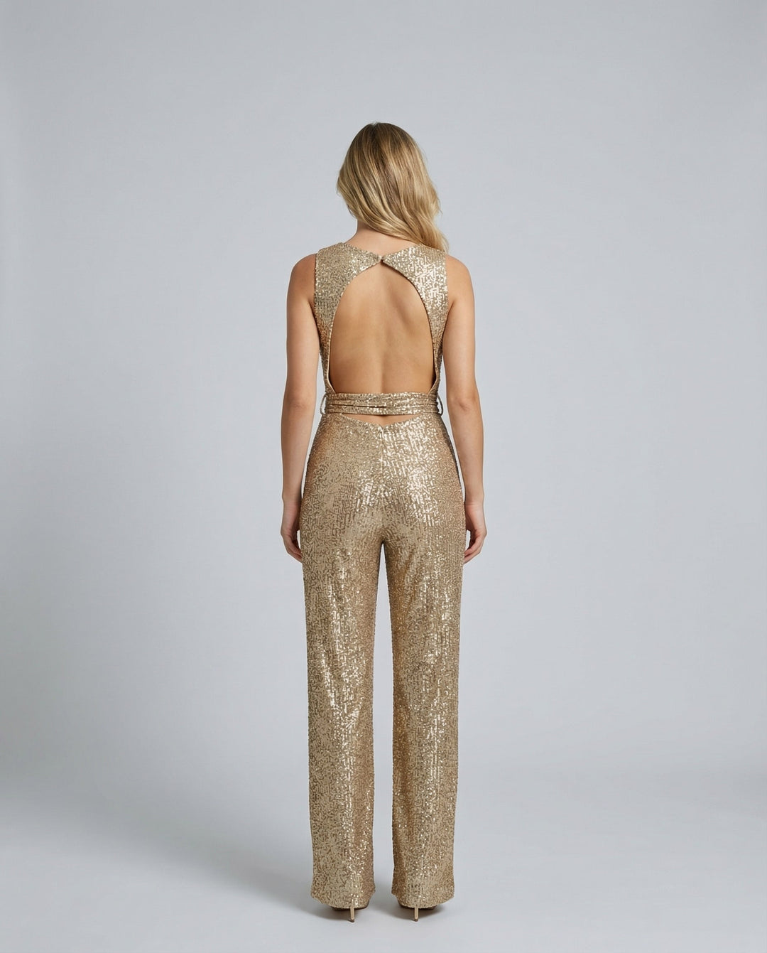 Celeste | Sleeveless Sequin Jumpsuit with Open Back