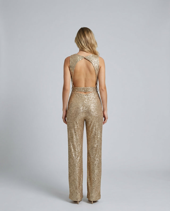 Celeste | Sleeveless Sequin Jumpsuit with Open Back