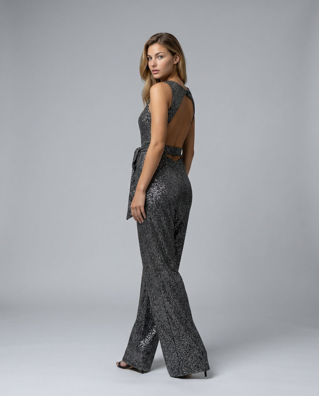 Celeste | Sleeveless Sequin Jumpsuit with Open Back
