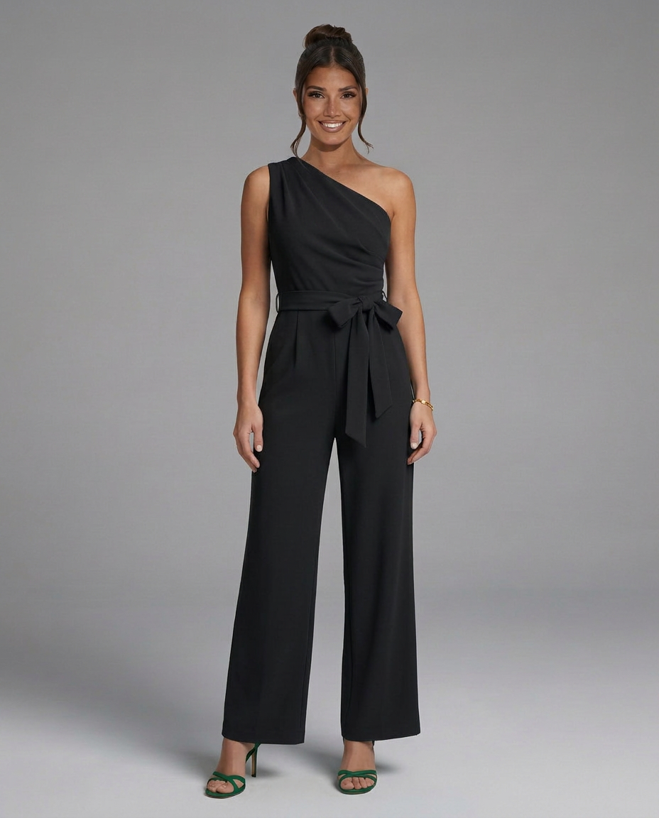 Tara | One-Shoulder Wide-Leg Jumpsuit with Waist Tie