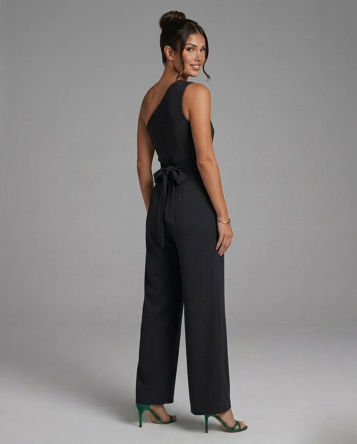 Tara | One-Shoulder Wide-Leg Jumpsuit with Waist Tie