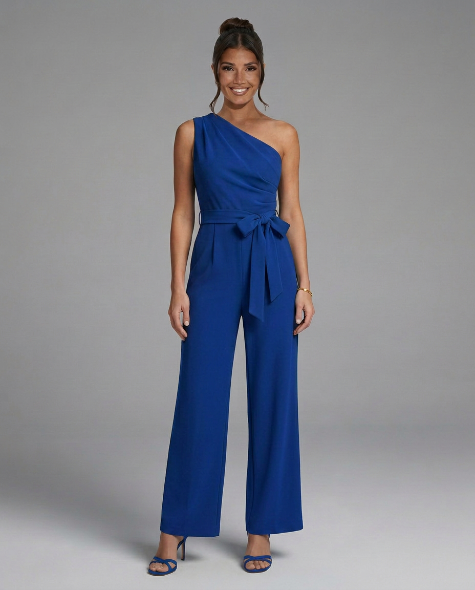 Tara | One-Shoulder Wide-Leg Jumpsuit with Waist Tie