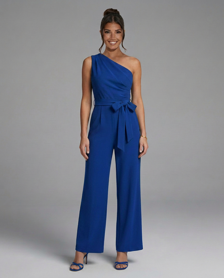 Tara | One-Shoulder Wide-Leg Jumpsuit with Waist Tie