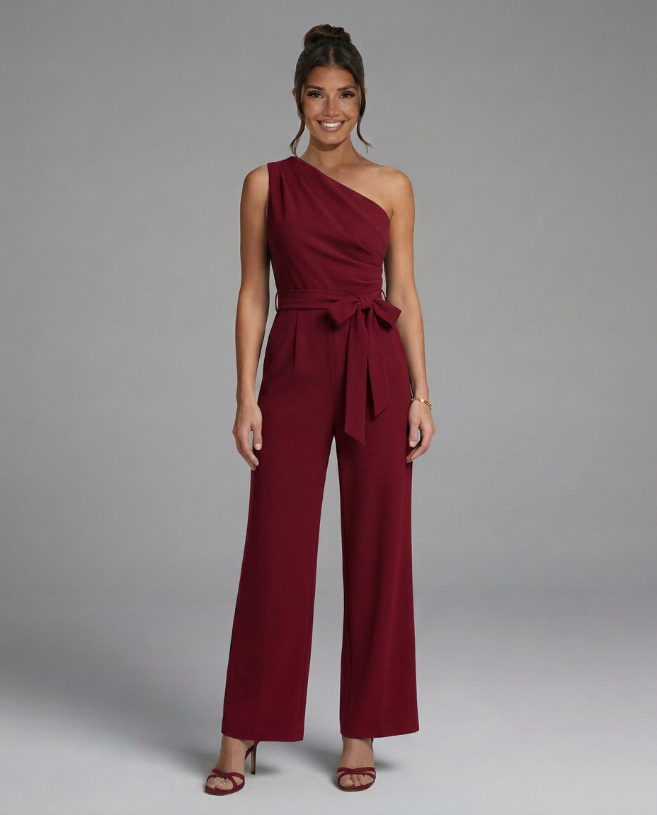 Tara | One-Shoulder Wide-Leg Jumpsuit with Waist Tie