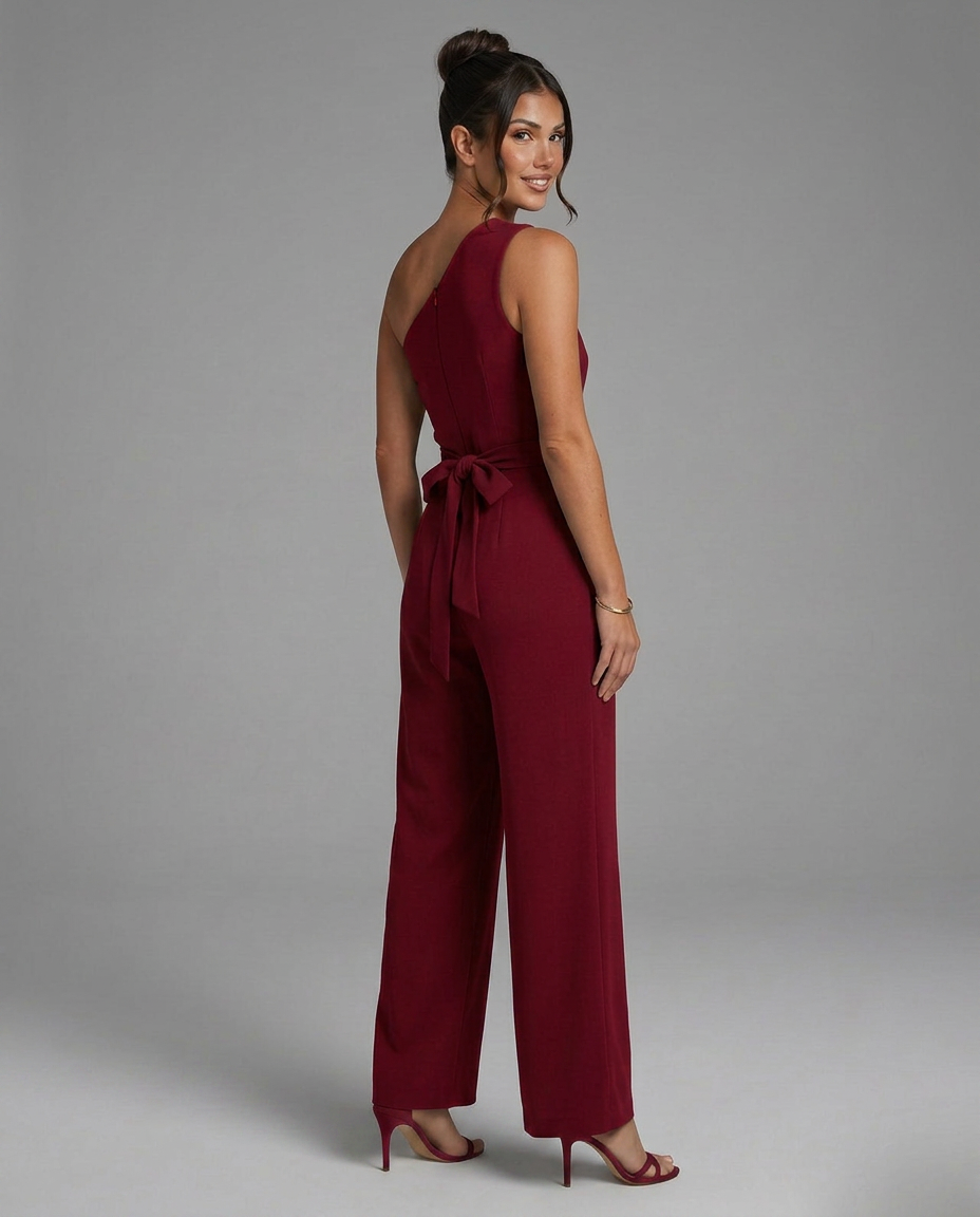 Tara | One-Shoulder Wide-Leg Jumpsuit with Waist Tie