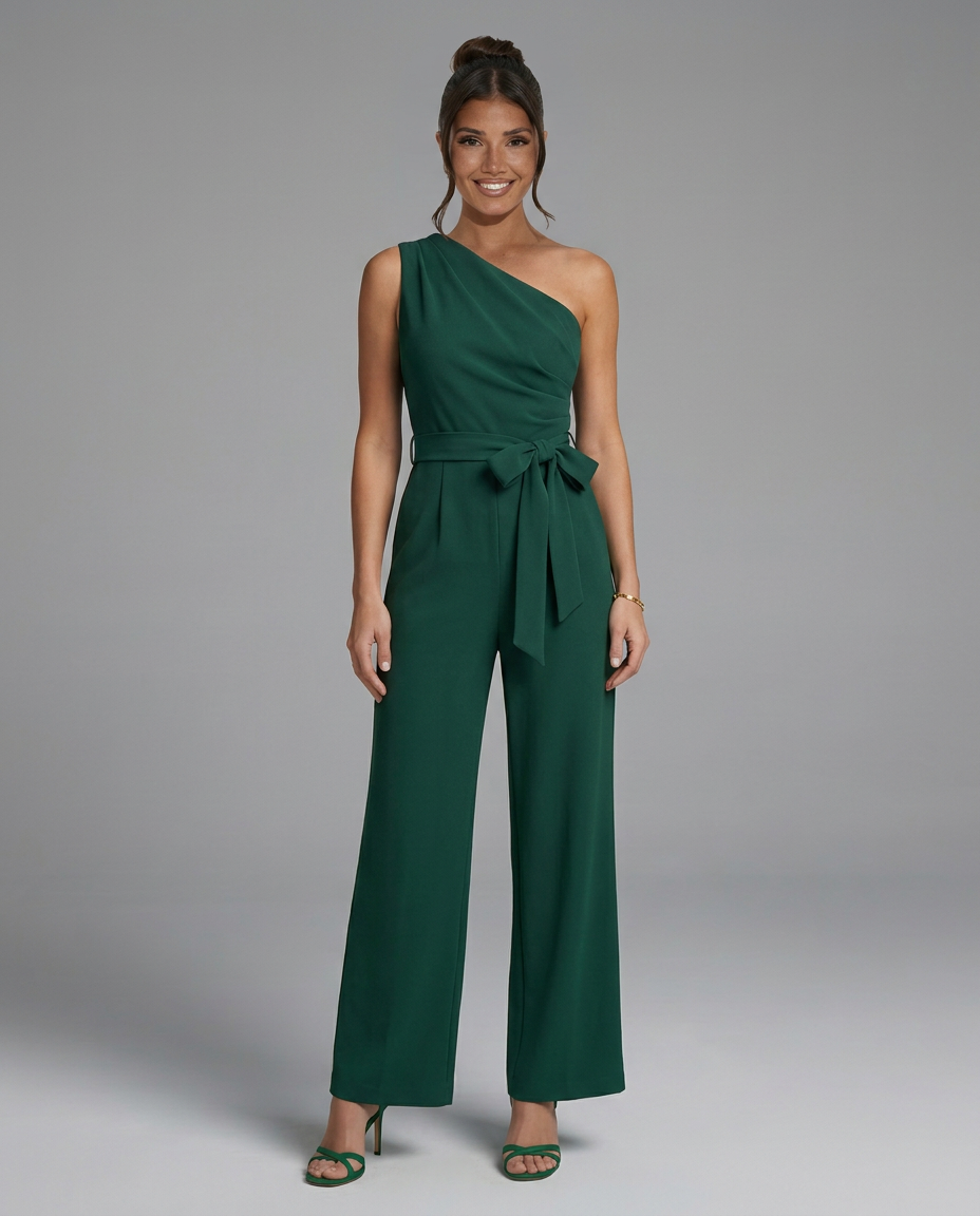 Tara | One-Shoulder Wide-Leg Jumpsuit with Waist Tie
