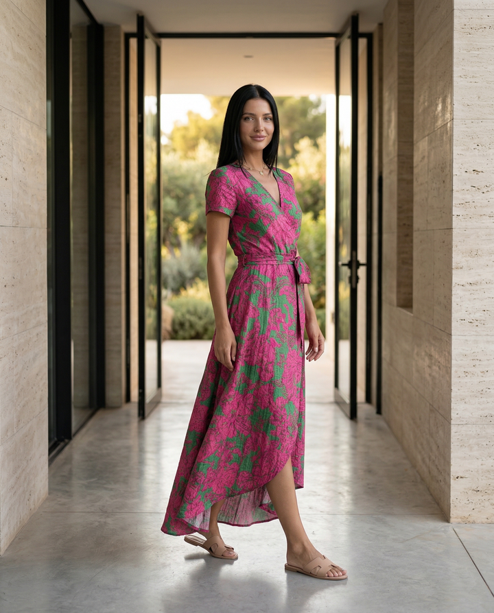 Elowen | Wrap Maxi Dress with Short Sleeves