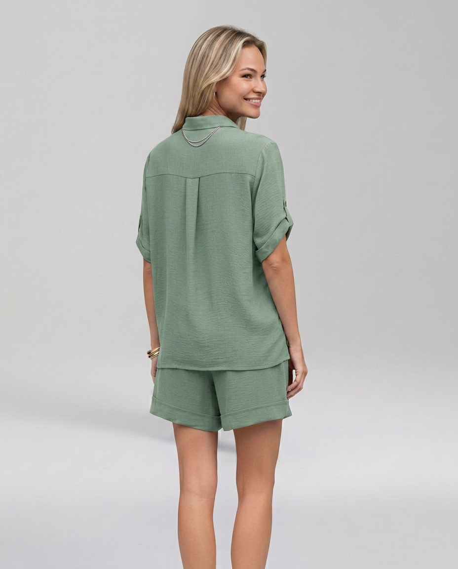 Phyllis | Short Sleeve Set with Button Front