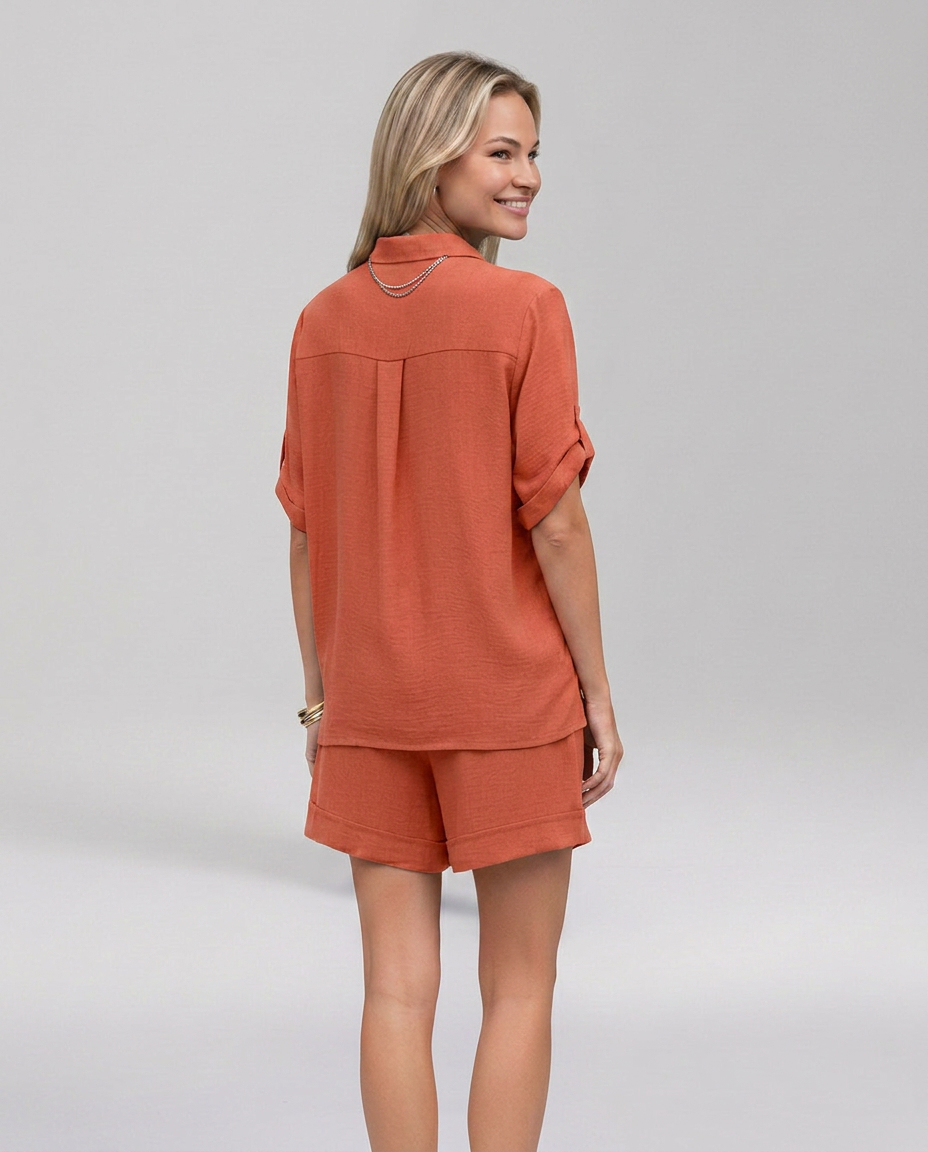 Phyllis | Short Sleeve Set with Button Front