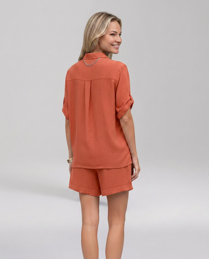 Phyllis | Short Sleeve Set with Button Front