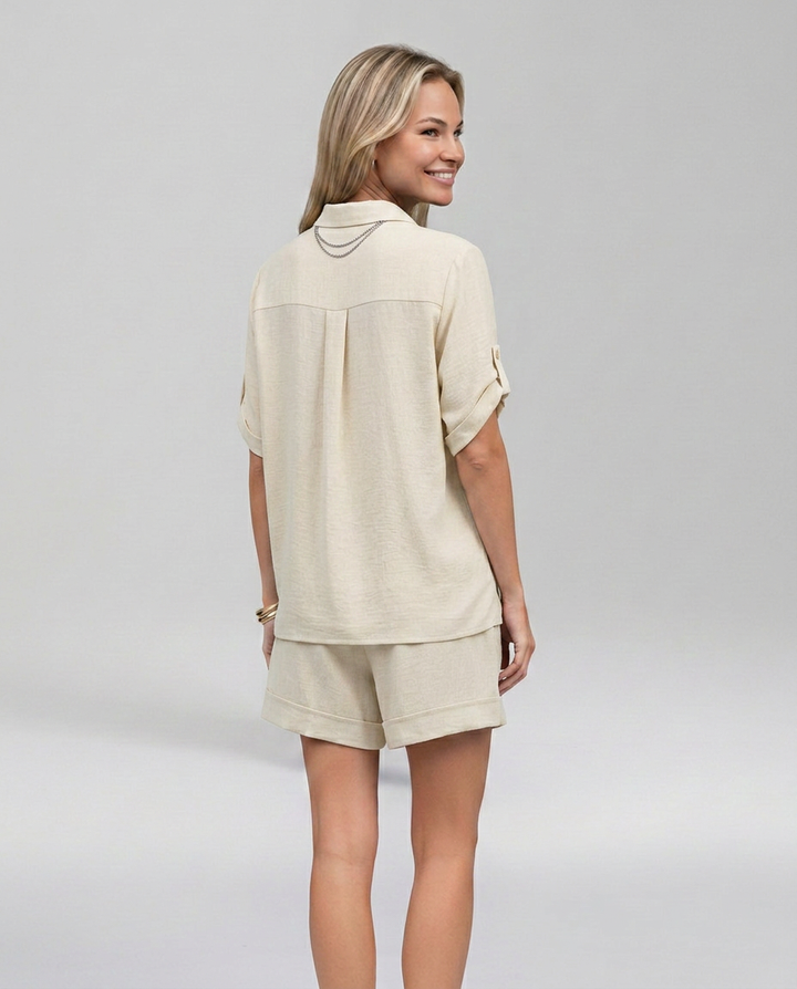 Phyllis | Short Sleeve Set with Button Front