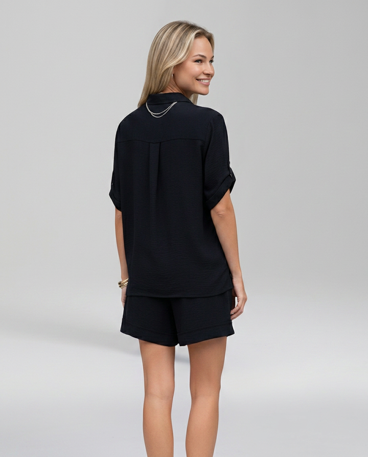 Phyllis | Short Sleeve Set with Button Front