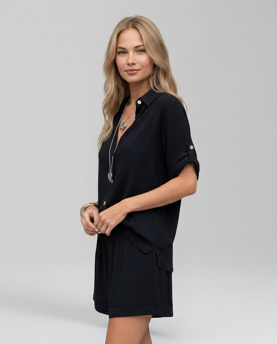 Phyllis | Short Sleeve Set with Button Front