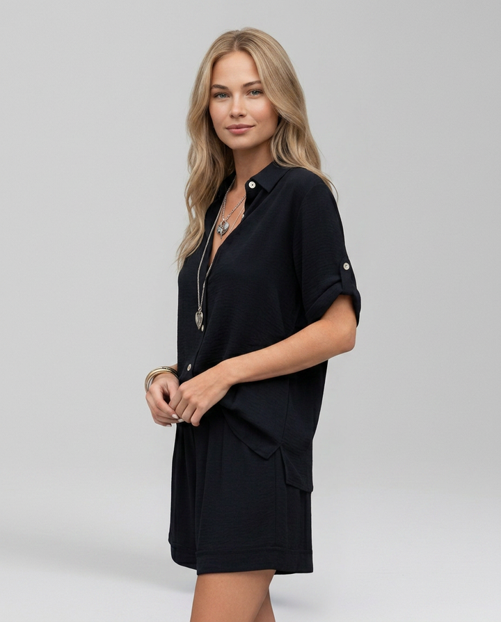 Phyllis | Short Sleeve Set with Button Front