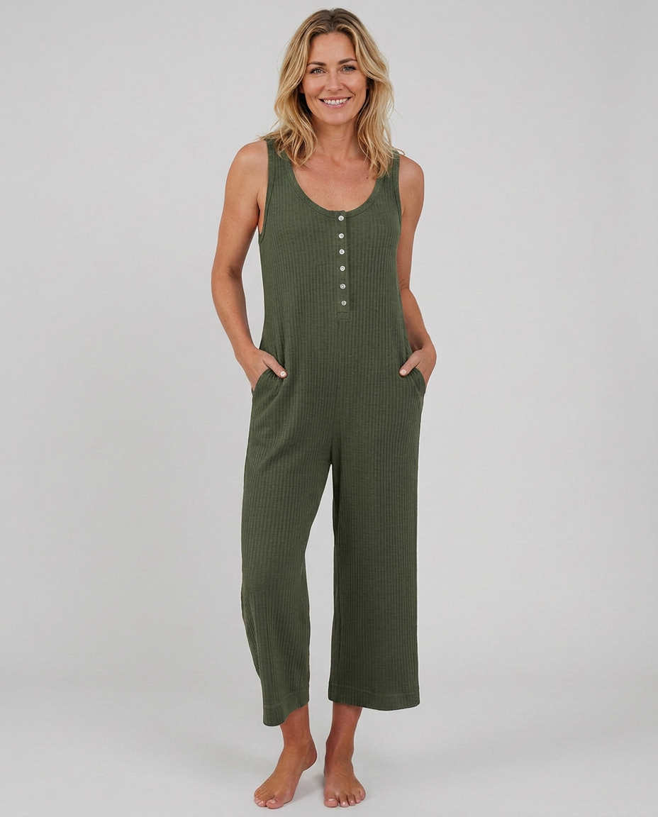 Hilda | Sleeveless Jumpsuit with Button Placket