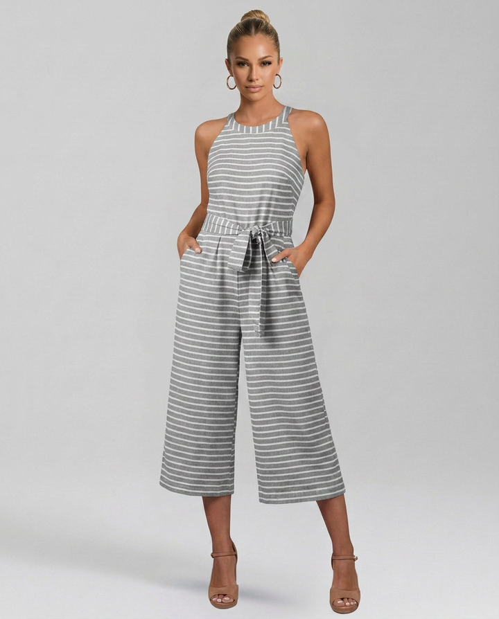 Kelley | Halter Neck Jumpsuit with Waist Belt