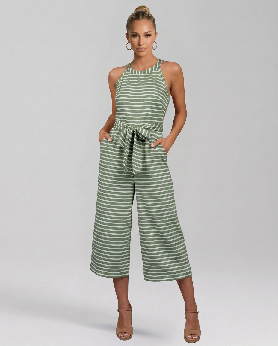 Kelley | Halter Neck Jumpsuit with Waist Belt