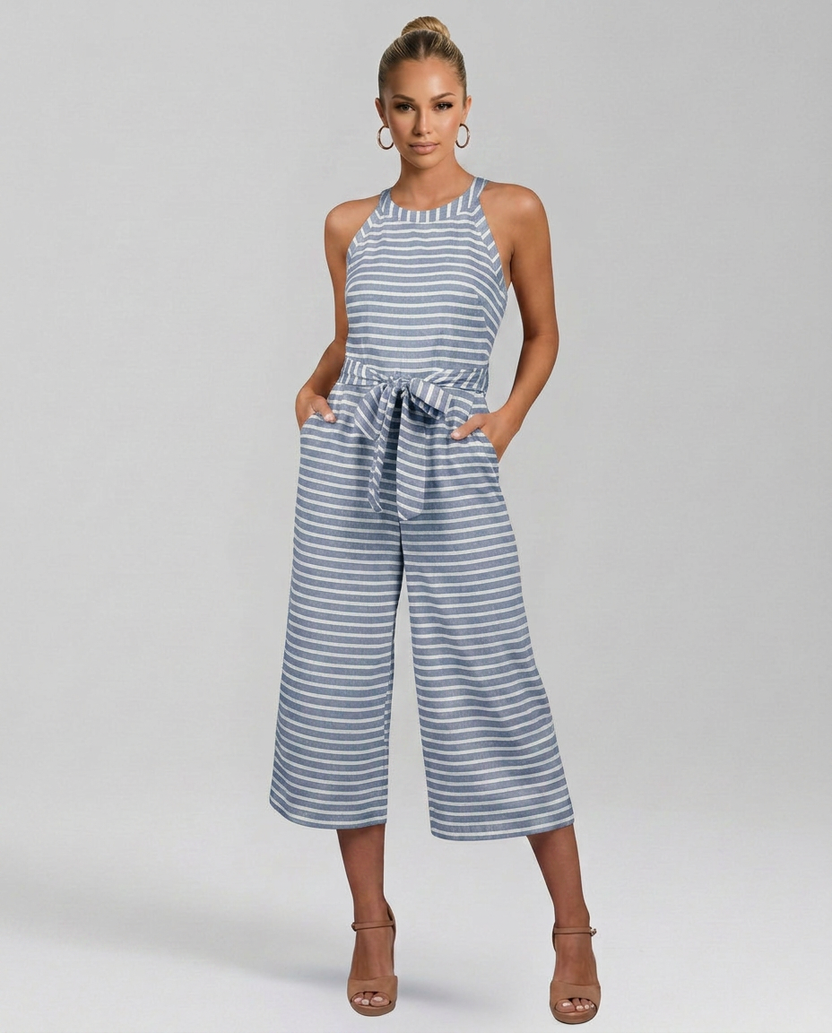 Kelley | Halter Neck Jumpsuit with Waist Belt