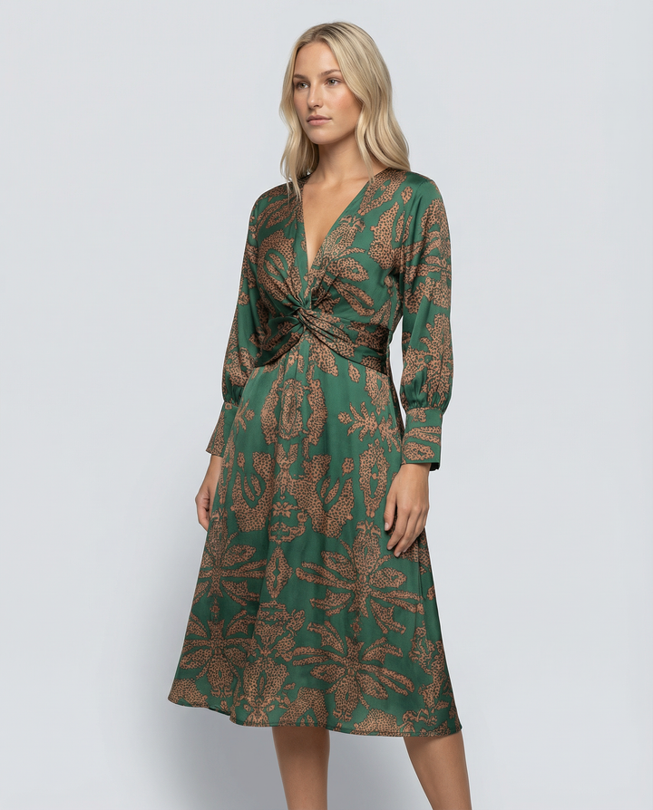 Mirella | Printed Midi Dress with Tie Waist