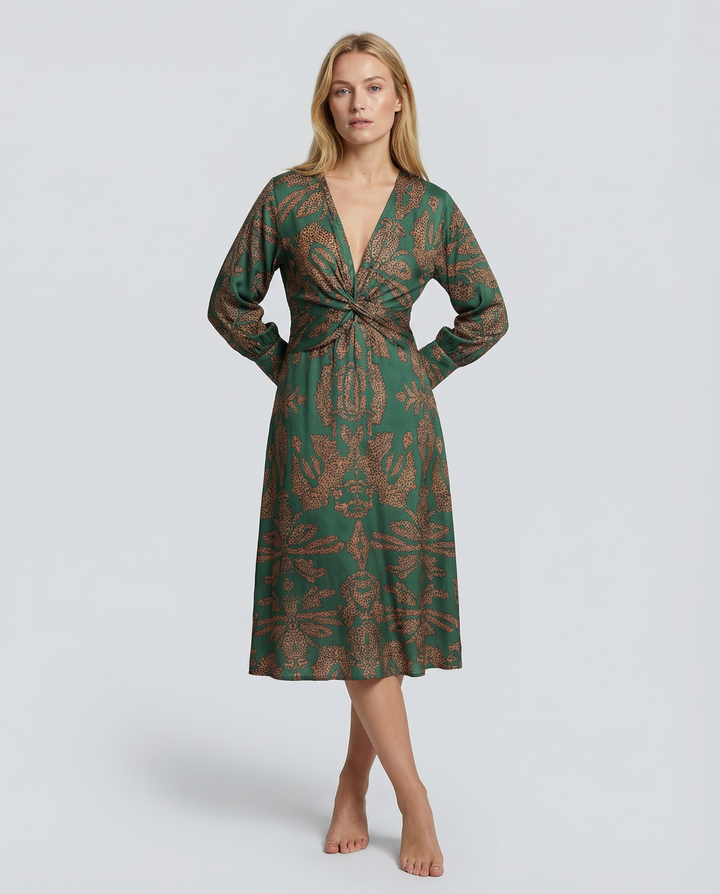 Mirella | Printed Midi Dress with Tie Waist