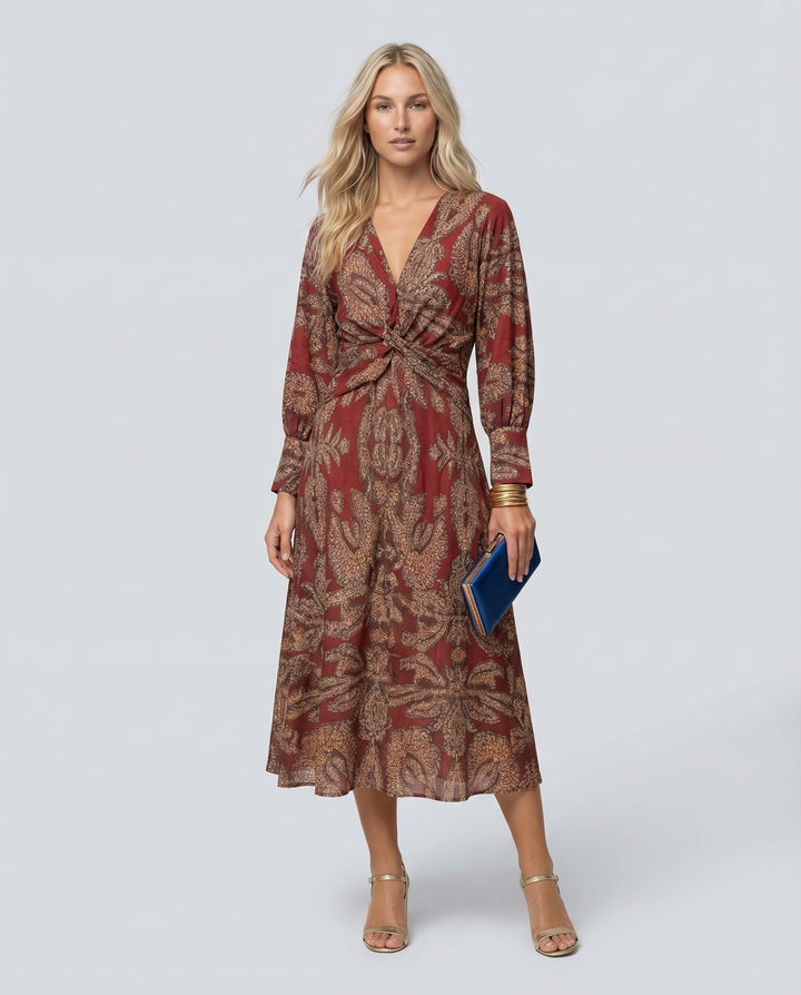 Mirella | Printed Midi Dress with Tie Waist