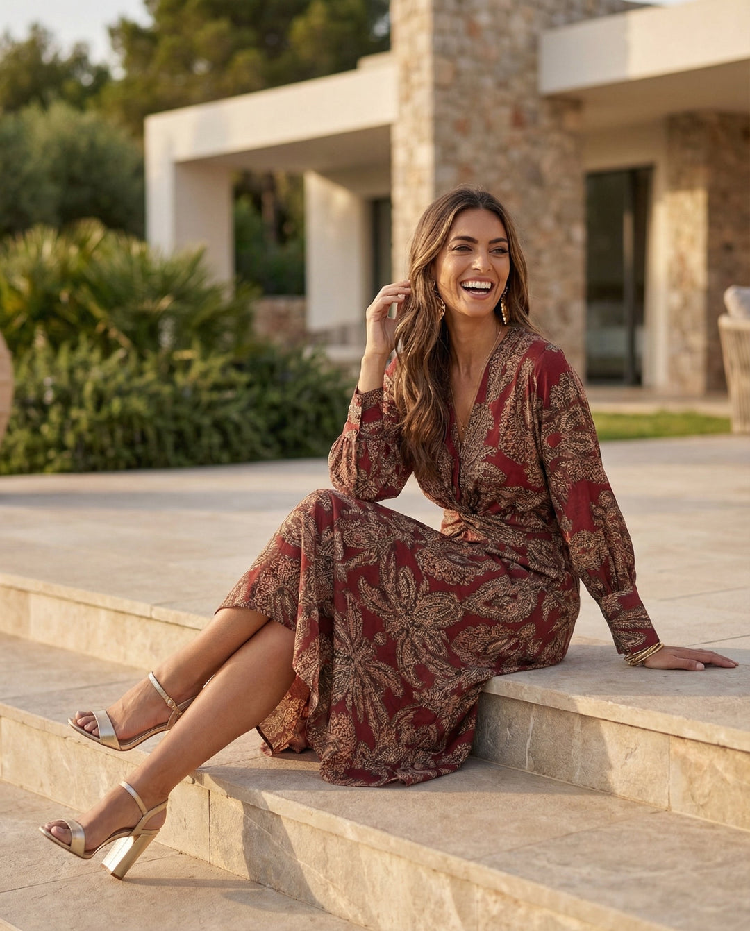 Mirella | Printed Midi Dress with Tie Waist