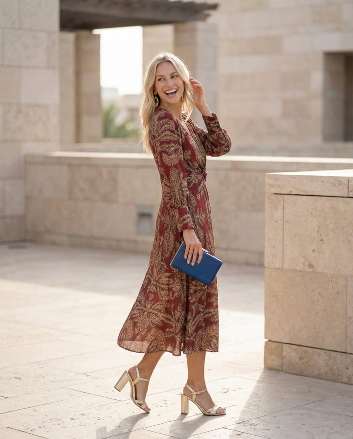 Mirella | Printed Midi Dress with Tie Waist