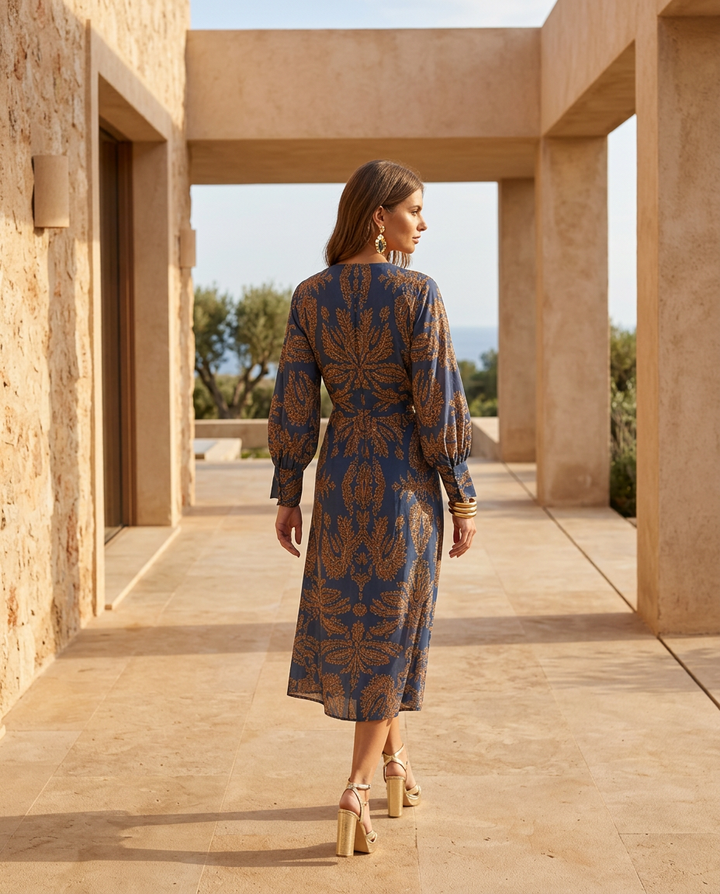 Mirella | Printed Midi Dress with Tie Waist