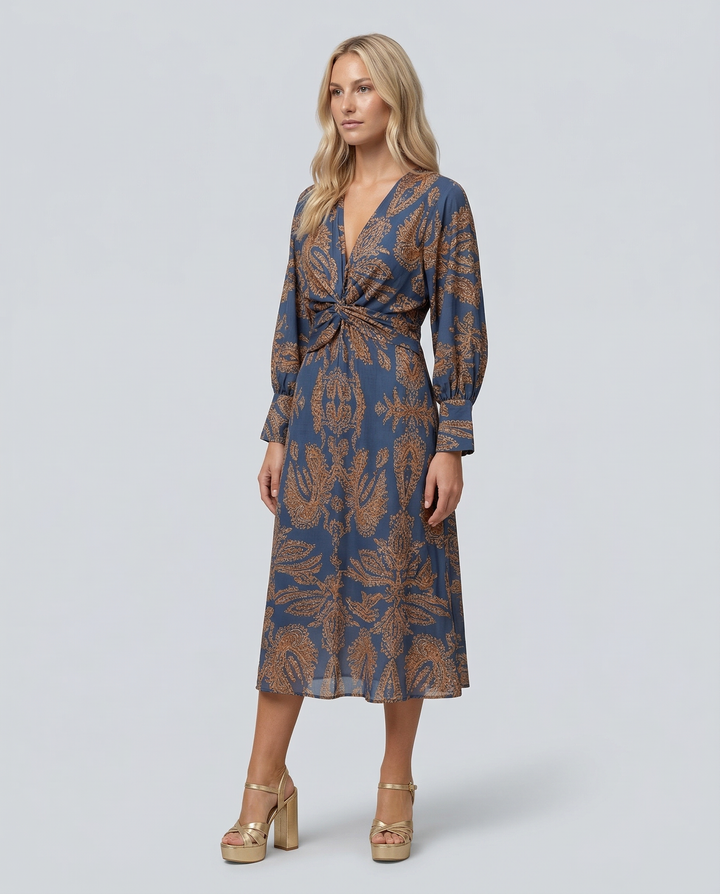 Mirella | Printed Midi Dress with Tie Waist