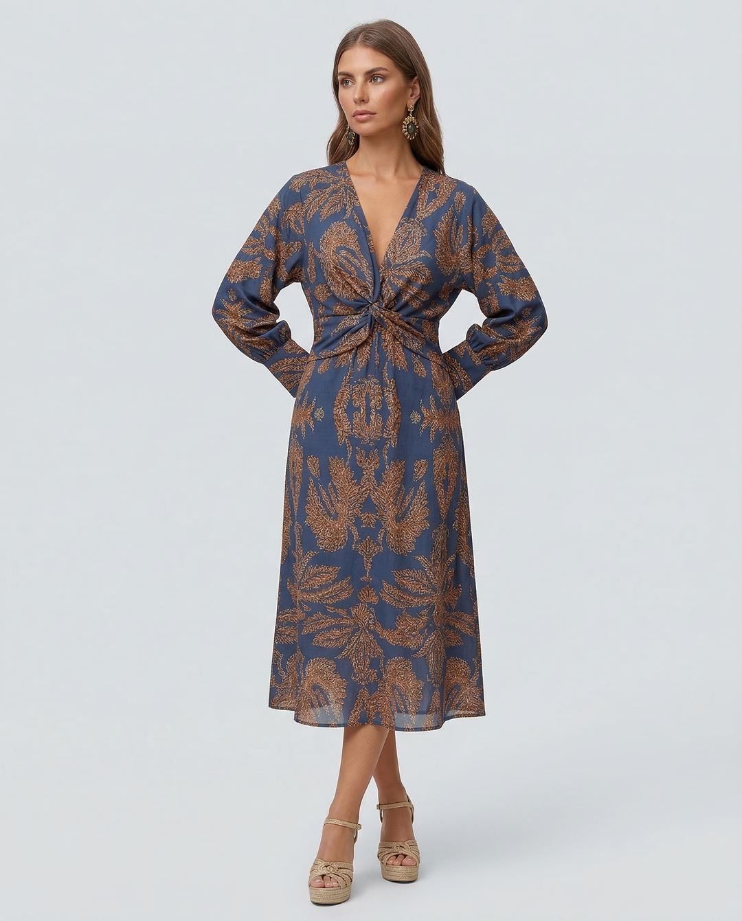 Mirella | Printed Midi Dress with Tie Waist