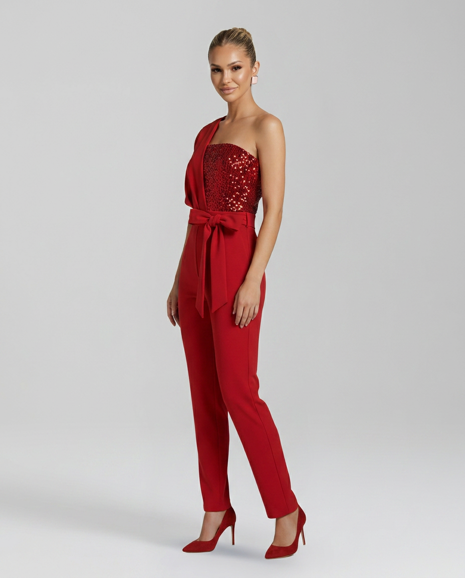 Zelma | One-Shoulder Jumpsuit with Tied Waist