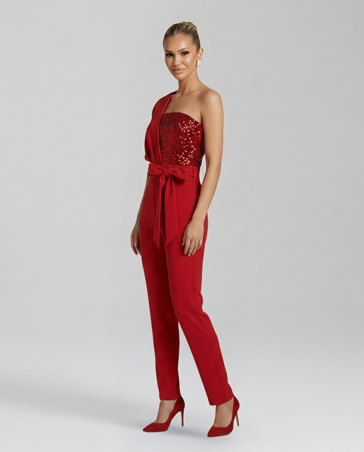 Zelma | One-Shoulder Jumpsuit with Tied Waist