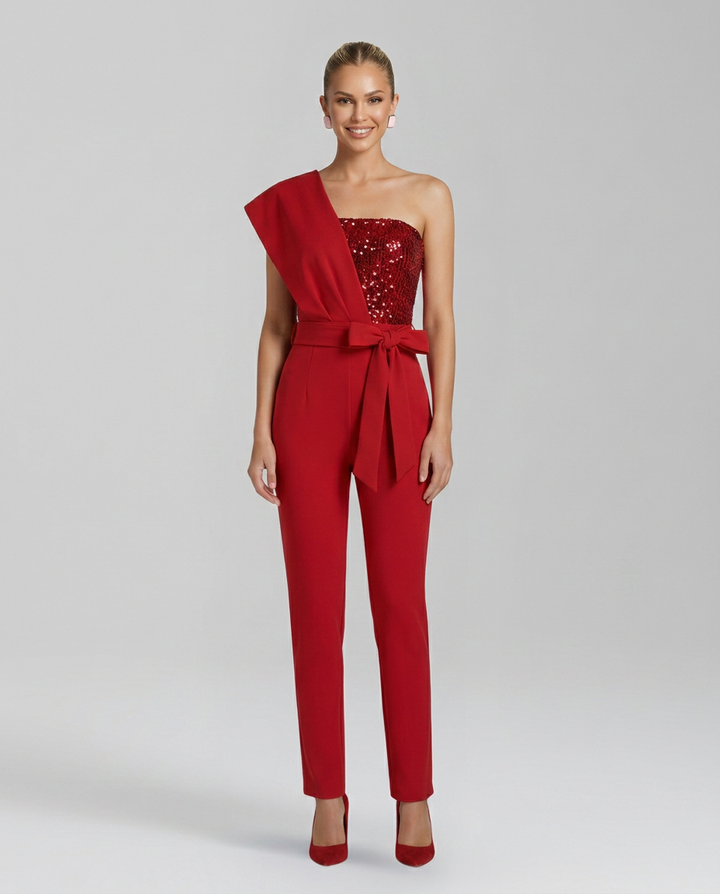 Zelma | One-Shoulder Jumpsuit with Tied Waist