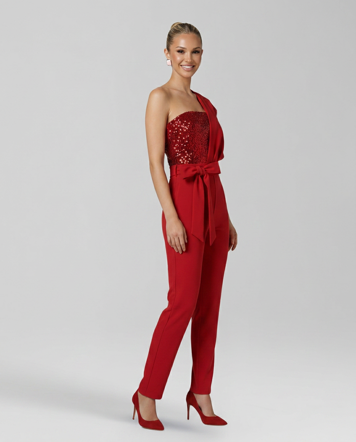 Zelma | One-Shoulder Jumpsuit with Tied Waist