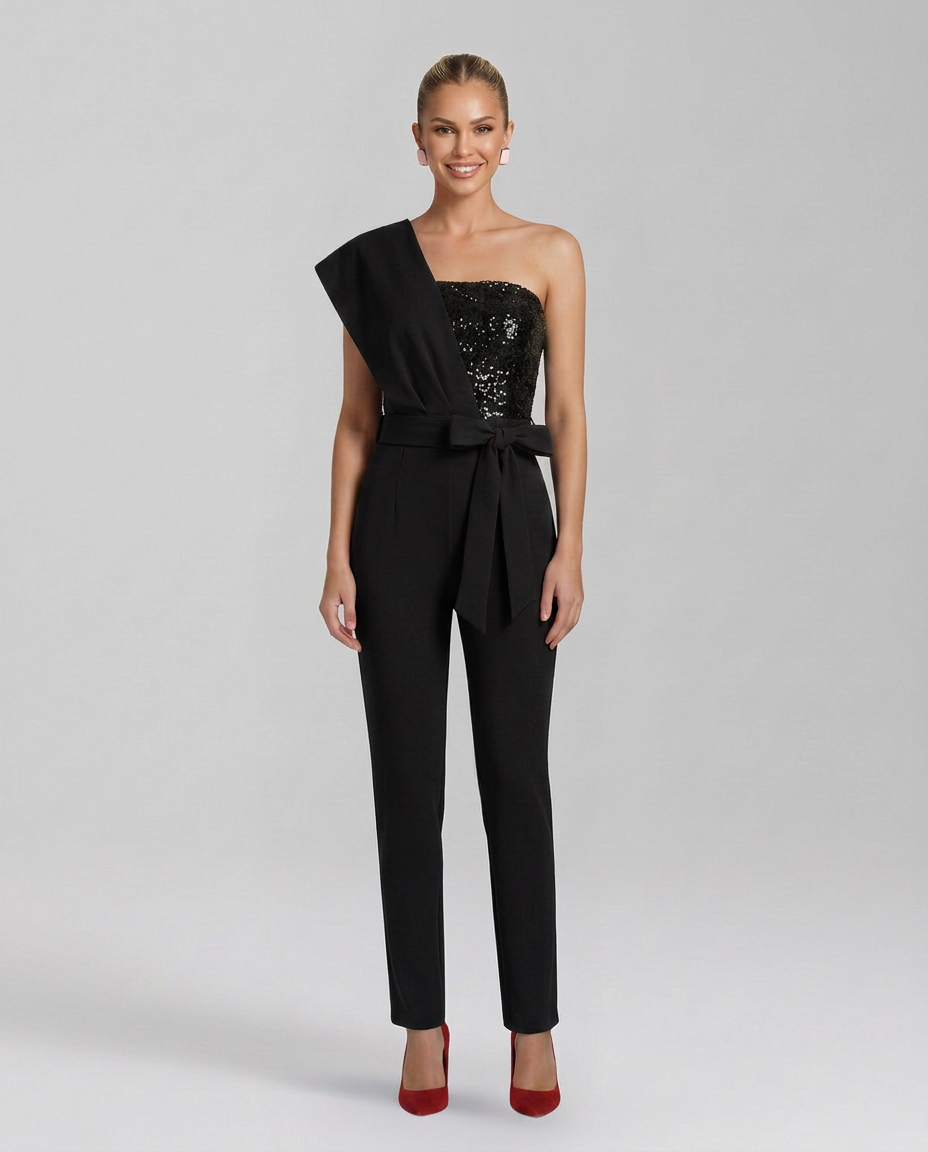 Zelma | One-Shoulder Jumpsuit with Tied Waist