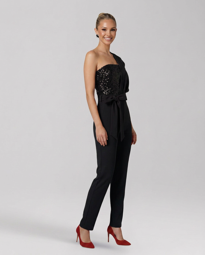 Zelma | One-Shoulder Jumpsuit with Tied Waist