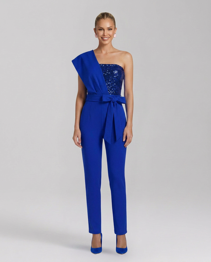 Zelma | One-Shoulder Jumpsuit with Tied Waist